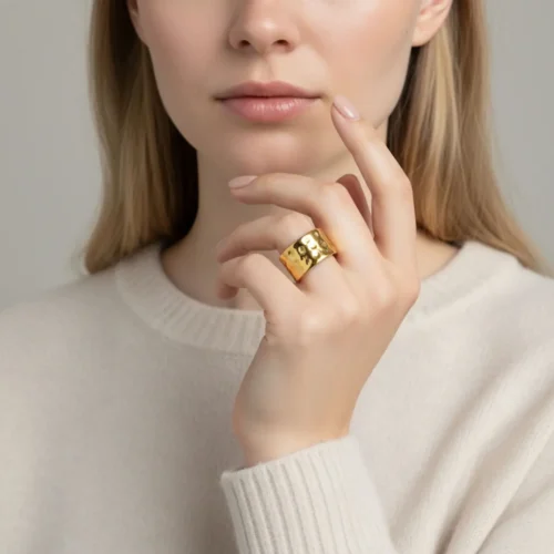 Anillo De Acero Diseño Unico Dorado