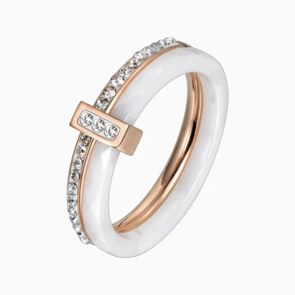 Anillo De Acero Doble Banda Porcelana Blanco