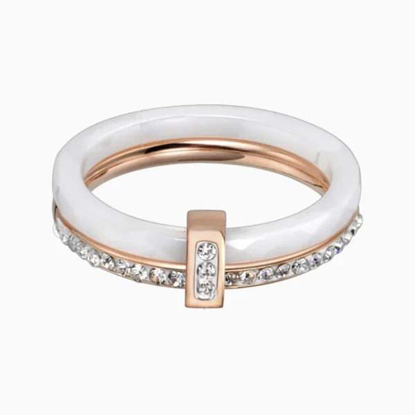 Anillo De Acero Doble Banda Porcelana Blanco