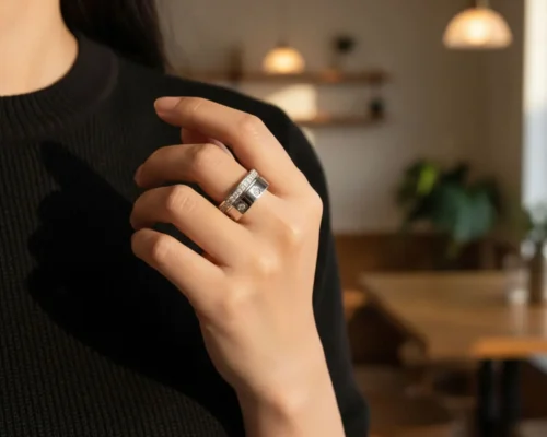Anillo De Acero Duo Flor Cuatro Hojas Brillante