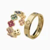 Anillo De Acero Dúo Trébol 4 Hojas Dorado
