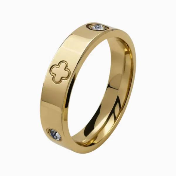 Anillo De Acero Dúo Trébol 4 Hojas Dorado