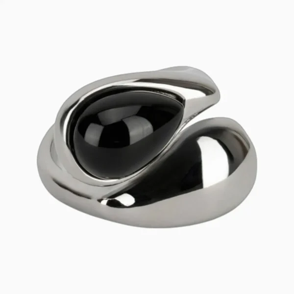 Anillo De Acero Gota Piedra Negra
