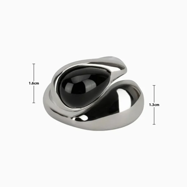Anillo De Acero Gota Piedra Negra