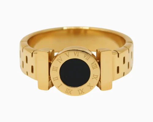 Anillo De Acero Numeros Romanos Dorado