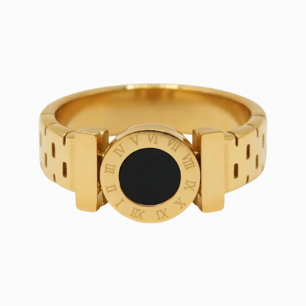 Anillo De Acero Numeros Romanos Dorado