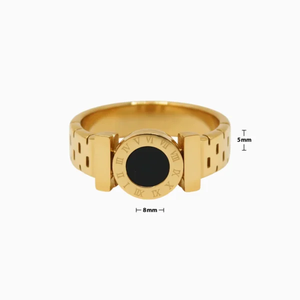Anillo De Acero Numeros Romanos Dorado