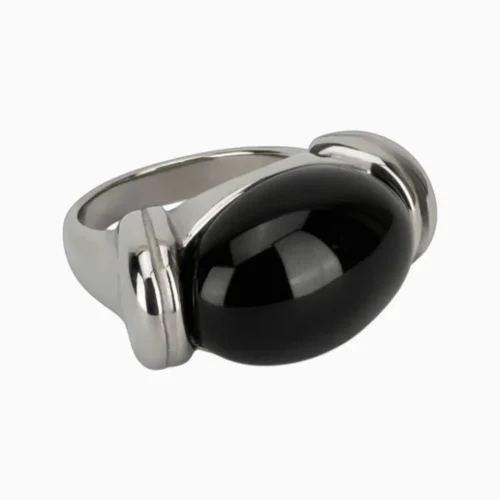 Anillo De Acero Piedra Ovalada Negra