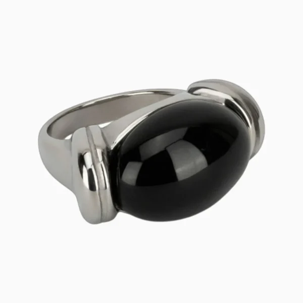 Anillo De Acero Piedra Ovalada Negra Anillo De Acero Piedra Ovalada Negra