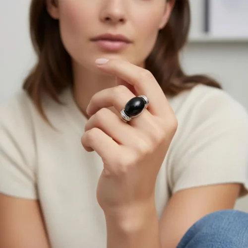 Anillo De Acero Piedra Ovalada Negra