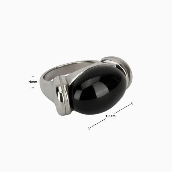 Anillo De Acero Piedra Ovalada Negra Anillo De Acero Piedra Ovalada Negra