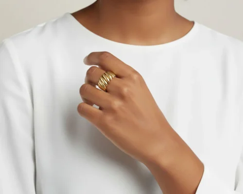 Anillo De Oro Ancho Ondulado Ajustable