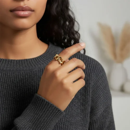 Anillo De Oro Eslabones Ajustable