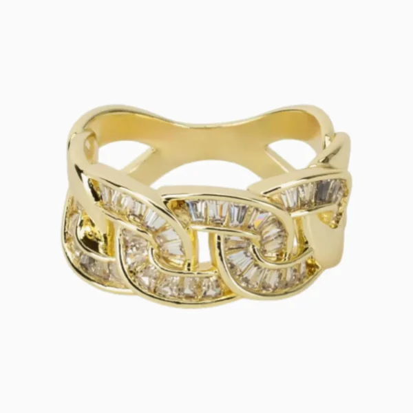 Anillo De Oro Eslabones Brillantes