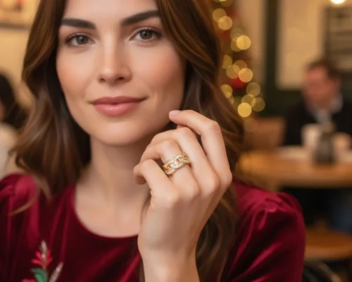 Anillo De Oro Eslabones Brillantes