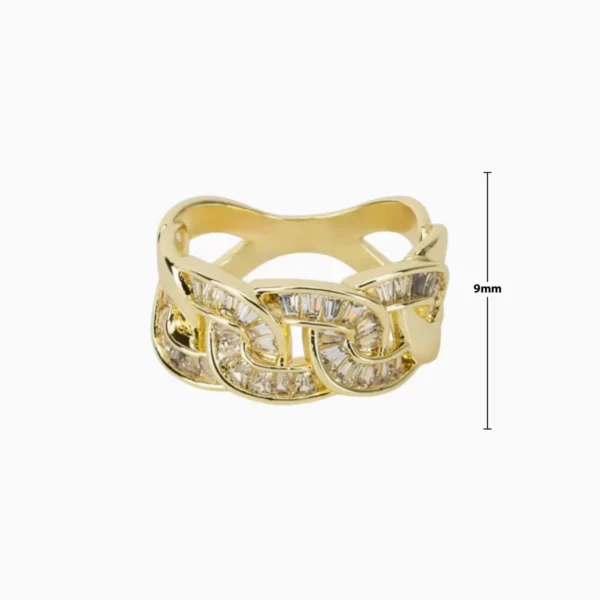 Anillo De Oro Eslabones Brillantes
