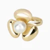 Anillo De Oro Flor Con Perla Ajustable