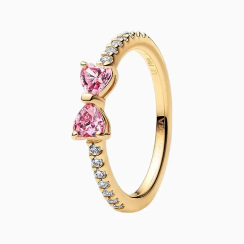 Anillo Moño Rosa Luminoso Dorado