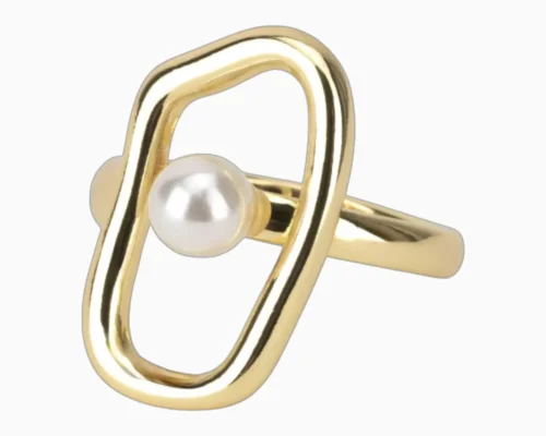 Anillo De Oro Perla Blanca Ajustable