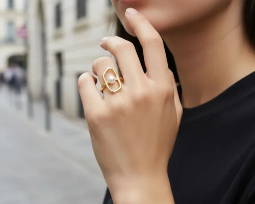 Anillo De Oro Perla Blanca Ajustable
