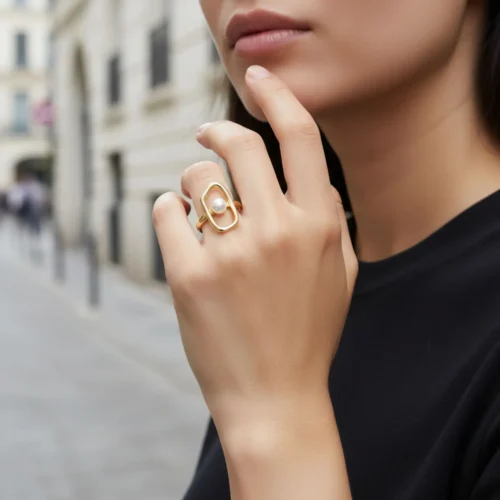 Anillo De Oro Perla Blanca Ajustable