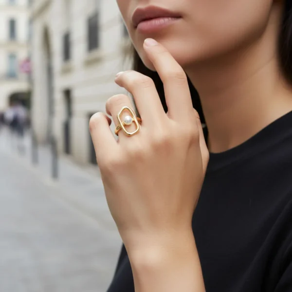 Anillo De Oro Perla Blanca Ajustable Anillo De Oro Perla Blanca Ajustable
