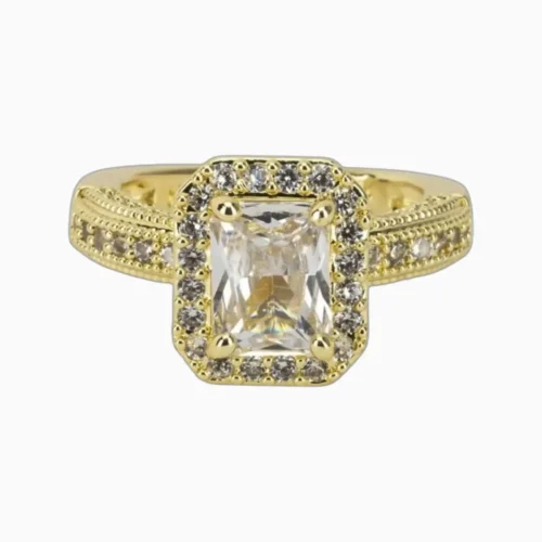 Anillo De Oro Solitario Rectangular