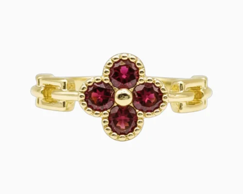 Anillo De Oro Trebol Rojo Ajustable