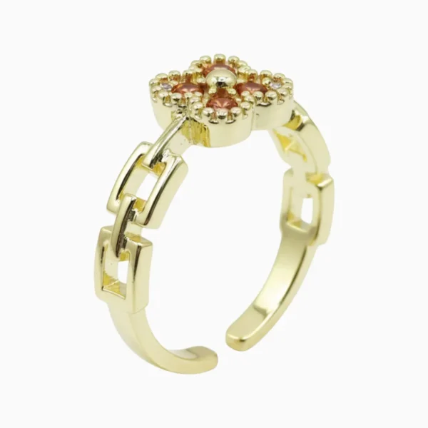 Anillo De Oro Trébol Ajustable