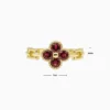 Anillo De Oro Trébol Rojo Ajustable