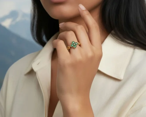 Anillo De Oro Trebol Verde Ajustable