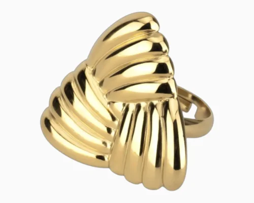 Anillo De Oro Triangulo Con Surcos Ajustable