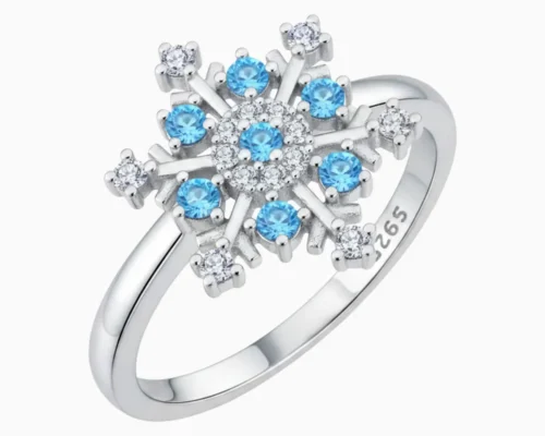 Anillo De Plata Copo De Nieve Azul