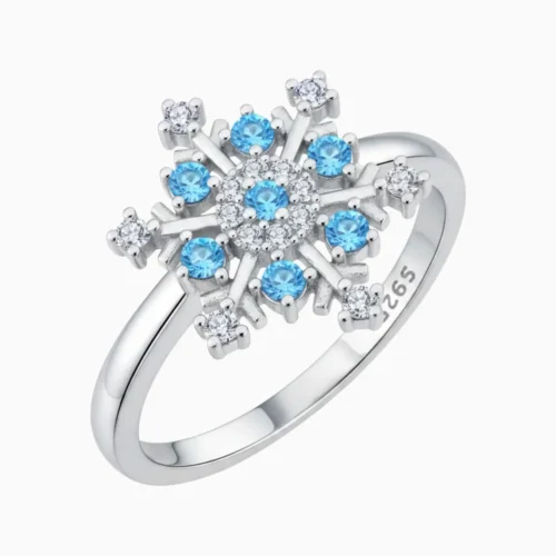 Anillo De Plata Copo De Nieve Azul