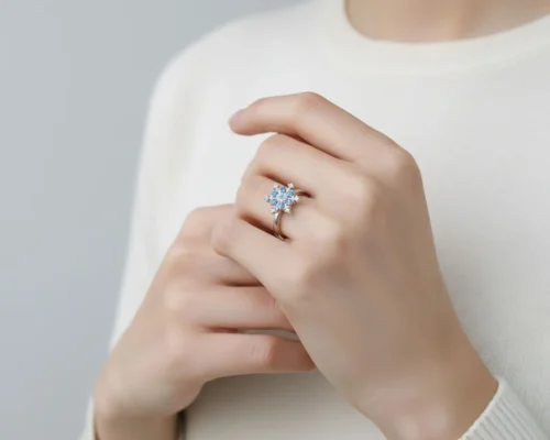 Anillo De Plata Copo De Nieve Azul