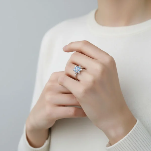 Anillo De Plata Copo De Nieve Azul