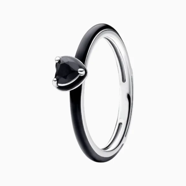Anillo De Plata Corazon Centro Color Negro
