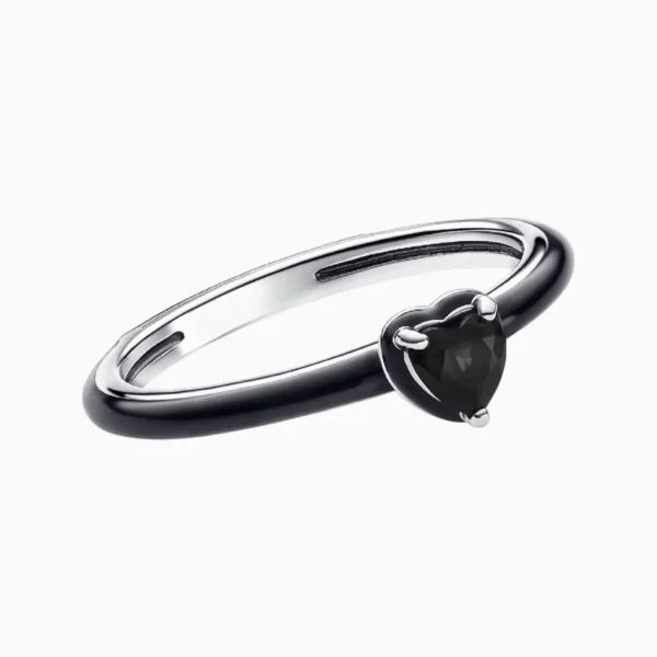 Anillo De Plata Corazon Centro Color Negro