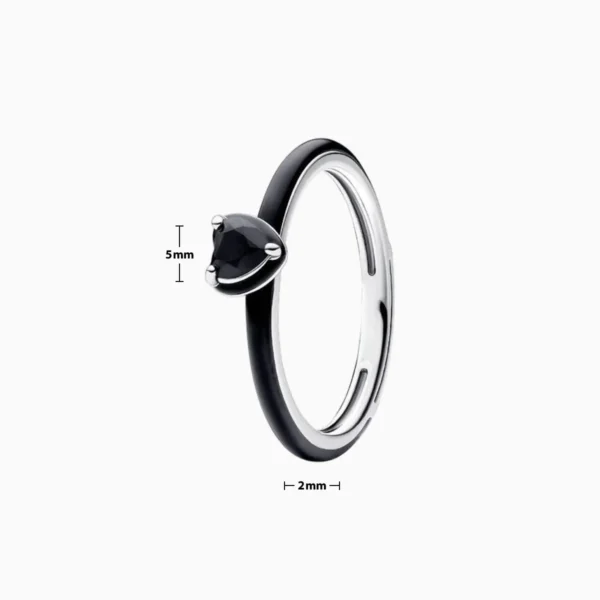 Anillo De Plata Corazon Centro Color Negro