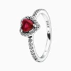Anillo De Plata Corazón Superior Rojo