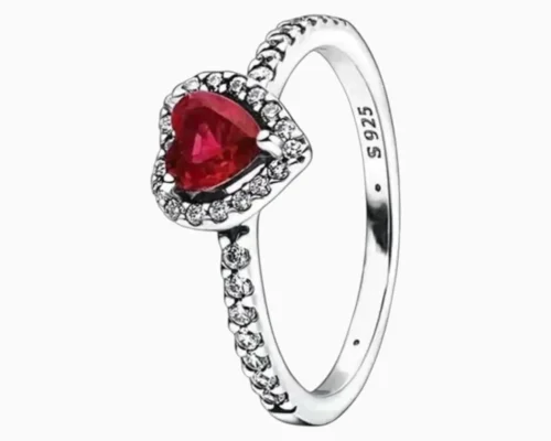 Anillo De Plata Corazon Superior Rojo
