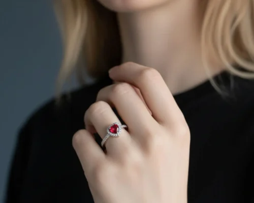 Anillo De Plata Corazon Superior Rojo