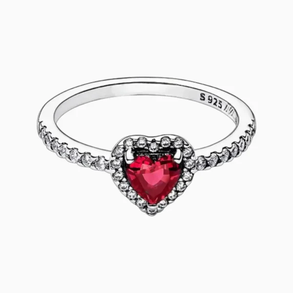 Anillo De Plata Corazón Superior Rojo