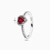 Anillo De Plata Corazón Superior Rojo