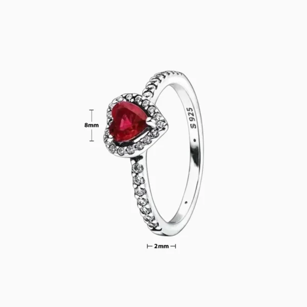 Anillo De Plata Corazón Superior Rojo