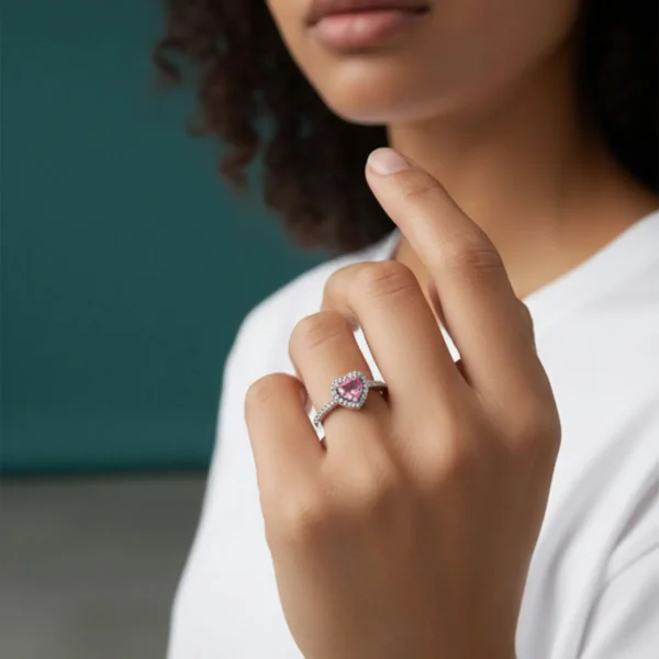 Anillo De Plata Corazon Superior Rosa