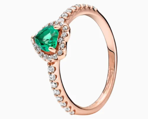 Anillo De Plata Corazon Superior Verde