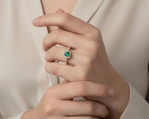 Anillo De Plata Corazon Superior Verde