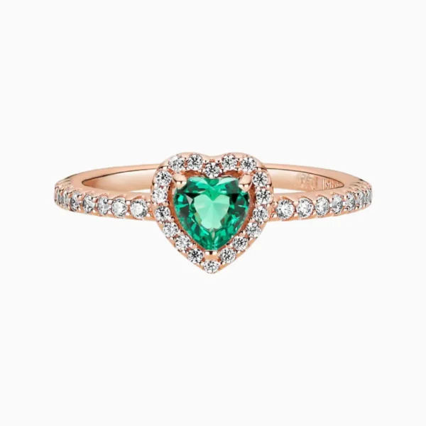 Anillo De Plata Corazón Superior Verde