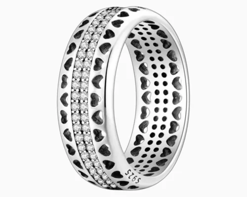 Anillo De Plata Corazones Pave